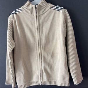 BURBERRY CREAM WITH PLAID SHOULDERS PATCHES COTTON ZIP UP SWEATER CARDIGAN